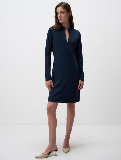 Relaxed Fit Long Sleeve Zipper Mini Dress