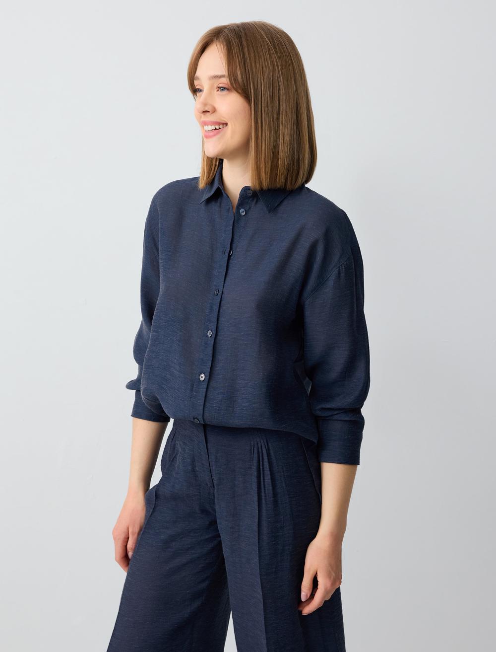 Loose Fit Shirt Collar Long-Sleeve Shirt - 5SW082559