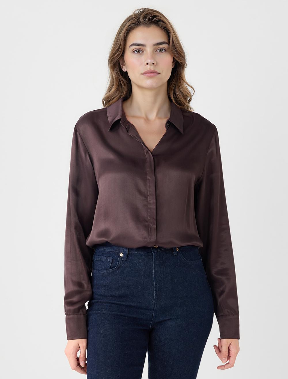 Loose Fit Shirt Collar Long-Sleeve Shirt - 5WW085970