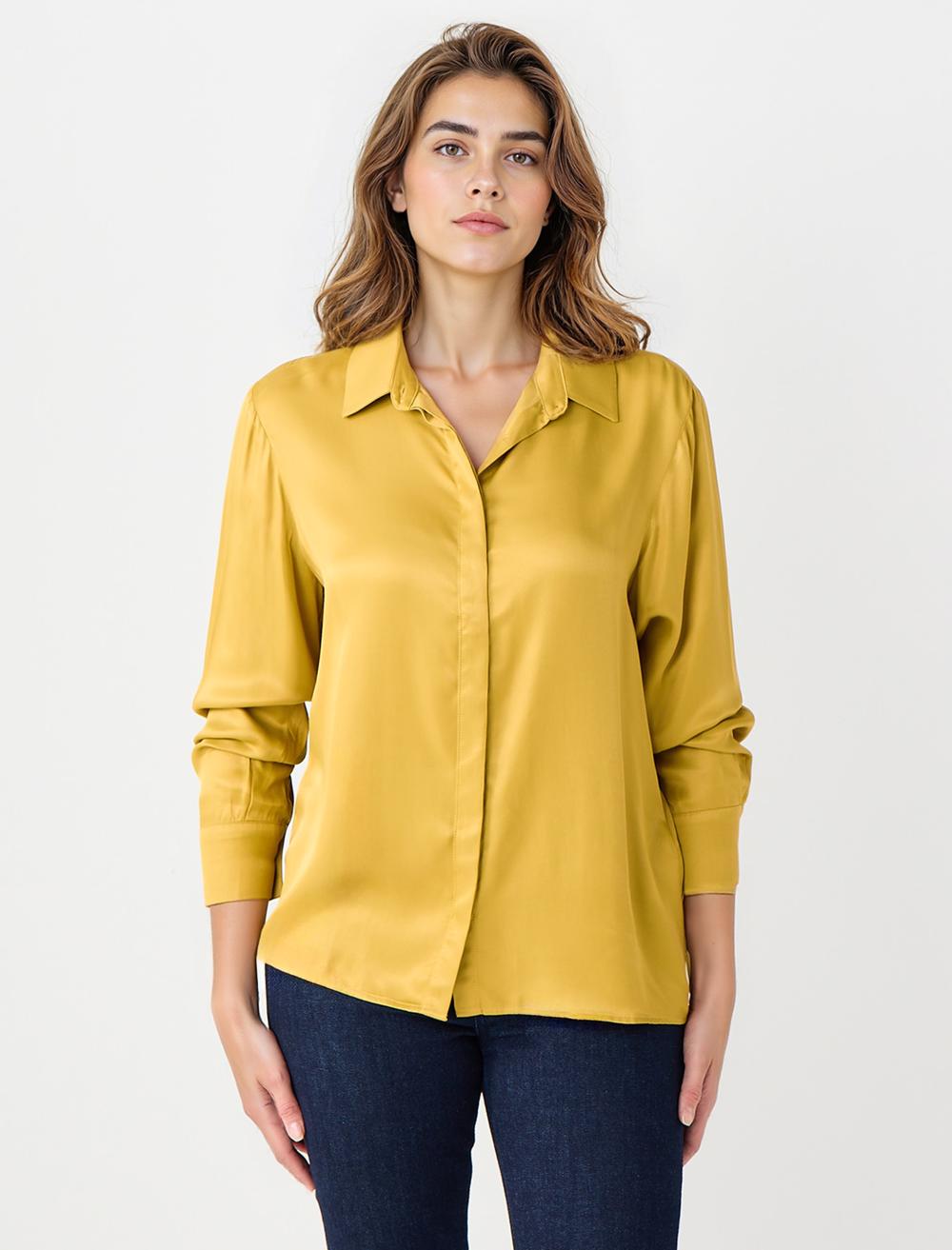 Loose Fit Shirt Collar Long-Sleeve Shirt - Green
