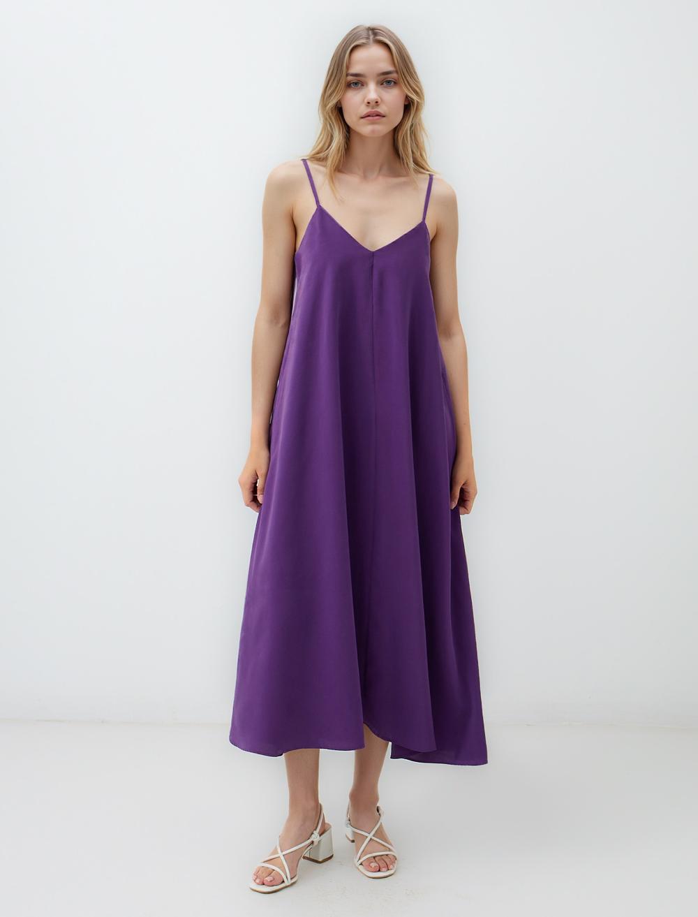 Loose Fit V-Neck Spaghetti Straps-Sleeve Dress - 5SW064430
