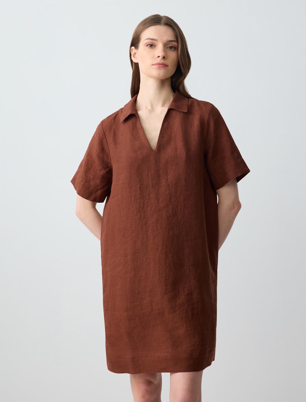 Loose Fit V-Neck Short-Sleeve Dress - 5SW062681