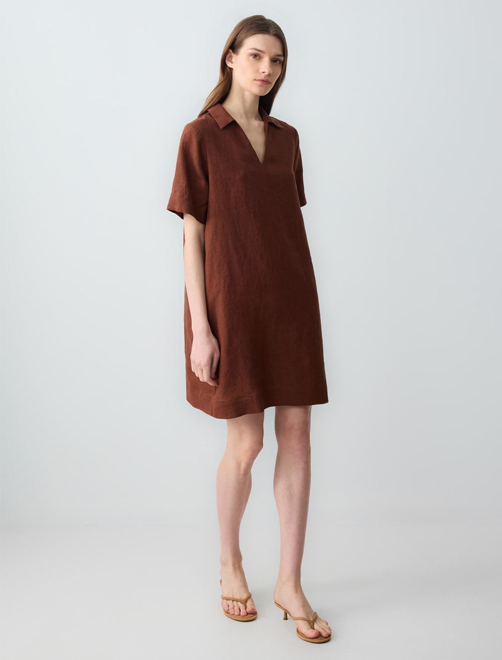 Loose Fit V-Neck Short-Sleeve Dress - 5SW062681