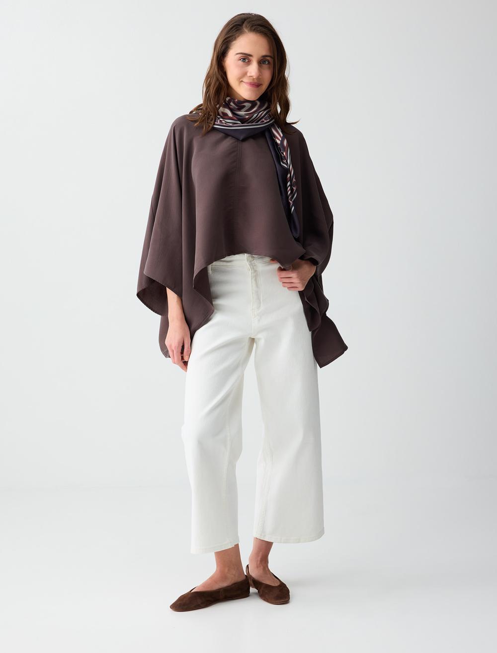 Loose Fit V-Neck Blouse - Brown - 6SW036755803