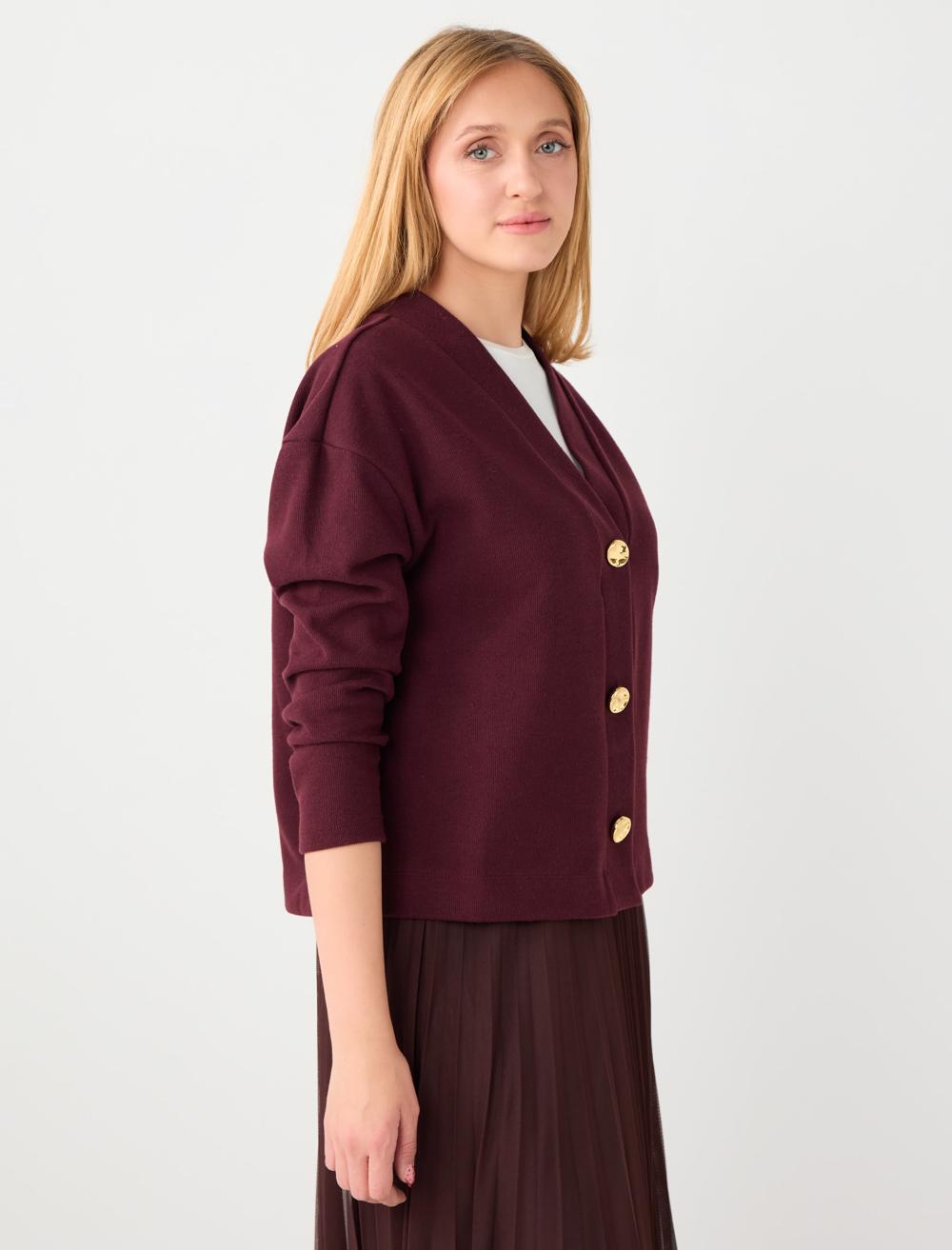 Loose Fit V-Neck Long-Sleeve Cardigan - 5WW103716