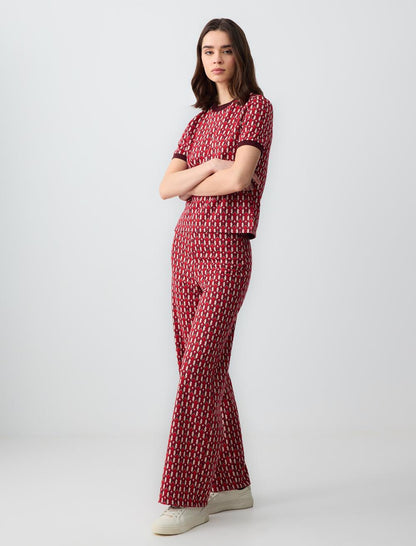 Relaxed Fit High Waist Wide Leg Knitted Patterned Pants