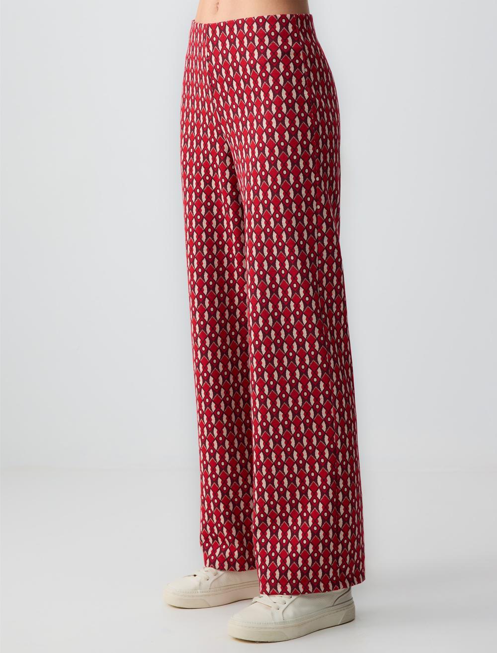 Relaxed Fit High Waist Wide Leg Knitted Patterned Pants