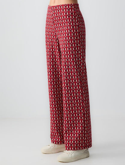 Relaxed Fit High Waist Wide Leg Knitted Patterned Pants