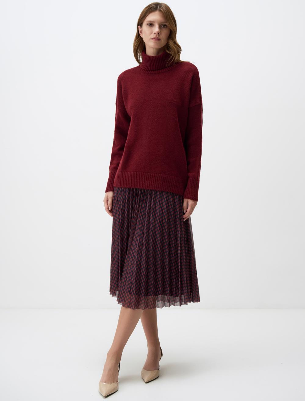 Relaxed Fit High Waist Patterned Midi Skirt