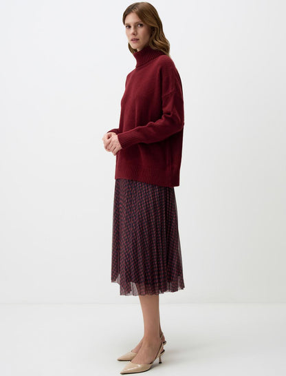 Relaxed Fit High Waist Patterned Midi Skirt