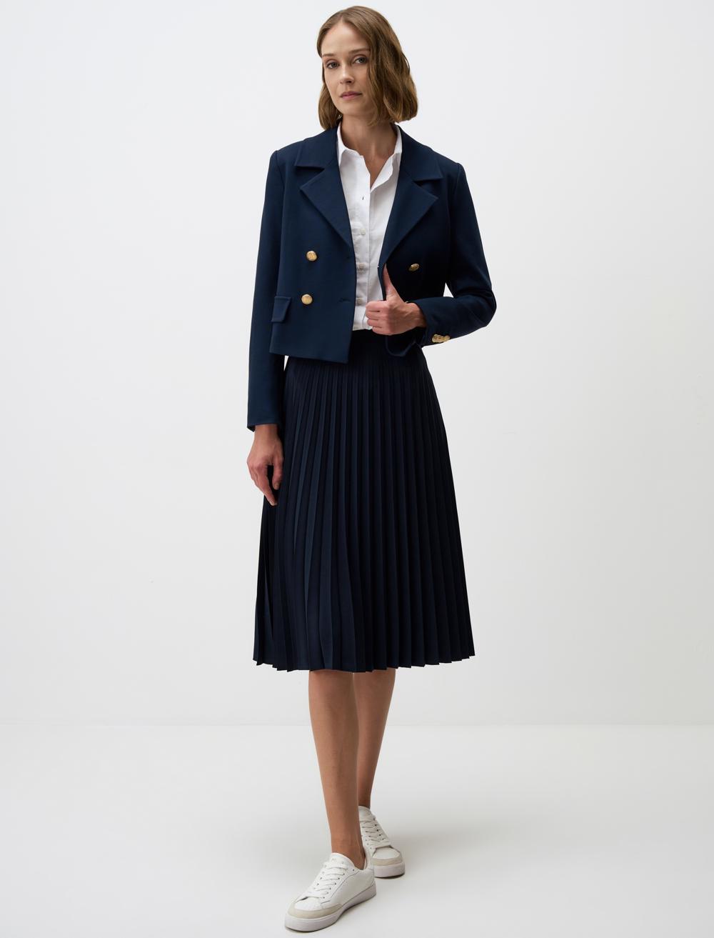 Relaxed Fit High Waist Pleated Midi Skirt