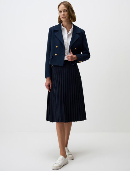 Relaxed Fit High Waist Pleated Midi Skirt