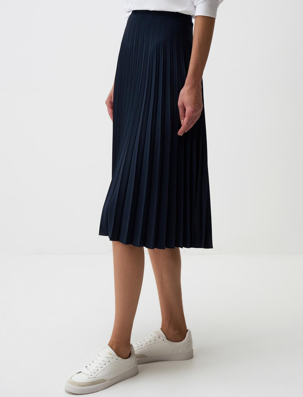 Relaxed Fit High Waist Pleated Midi Skirt