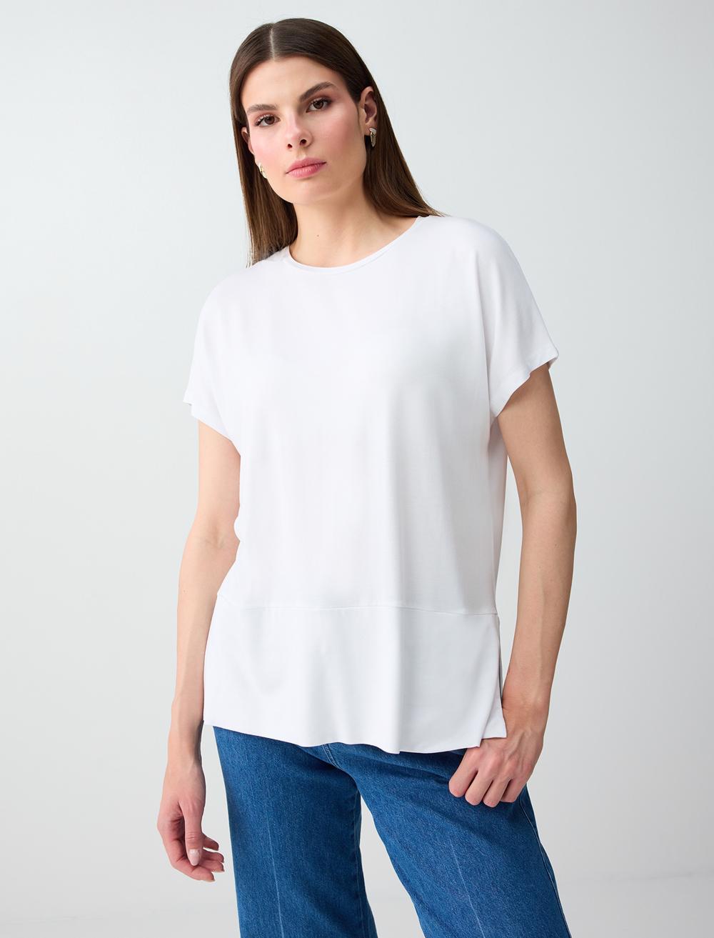 Loose Fit Crew Neck Blouse - White - 6SW037212100
