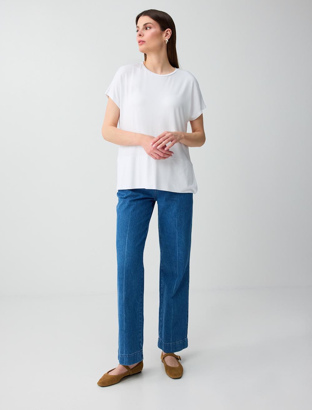 Loose Fit Crew Neck Blouse - White - 6SW037212100