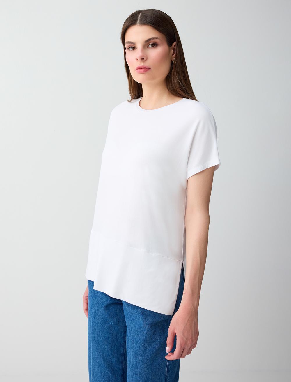 Loose Fit Crew Neck Blouse - White - 6SW037212100