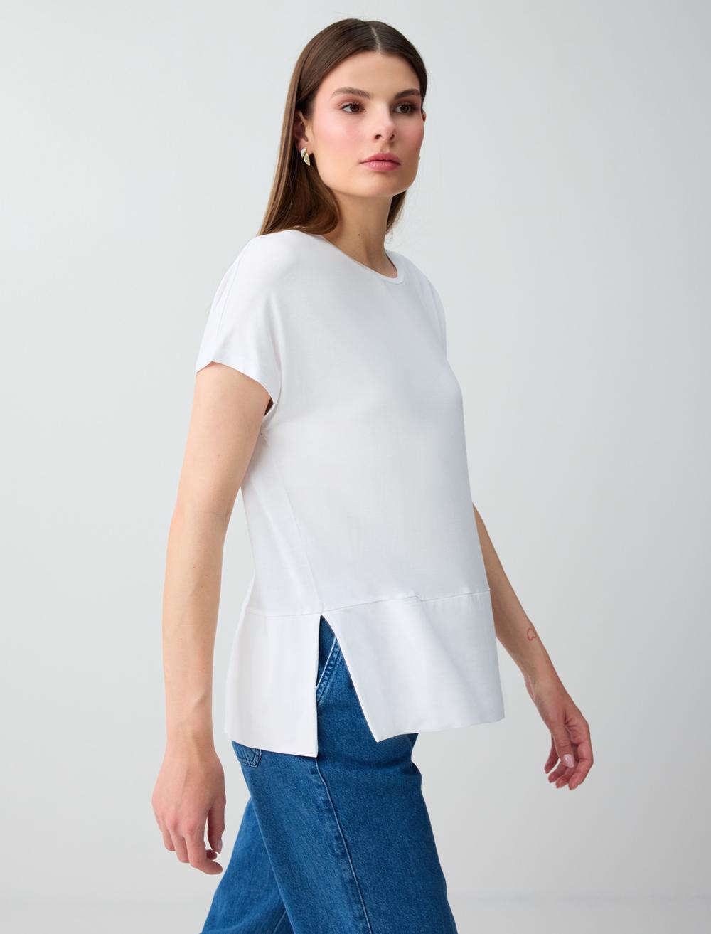 Loose Fit Crew Neck Blouse - White - 6SW037212100