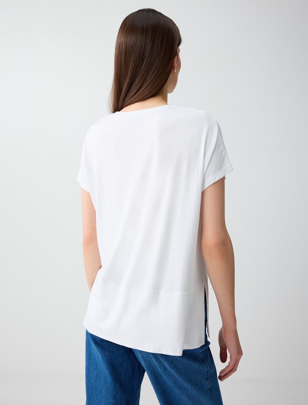 Loose Fit Crew Neck Blouse - White - 6SW037212100