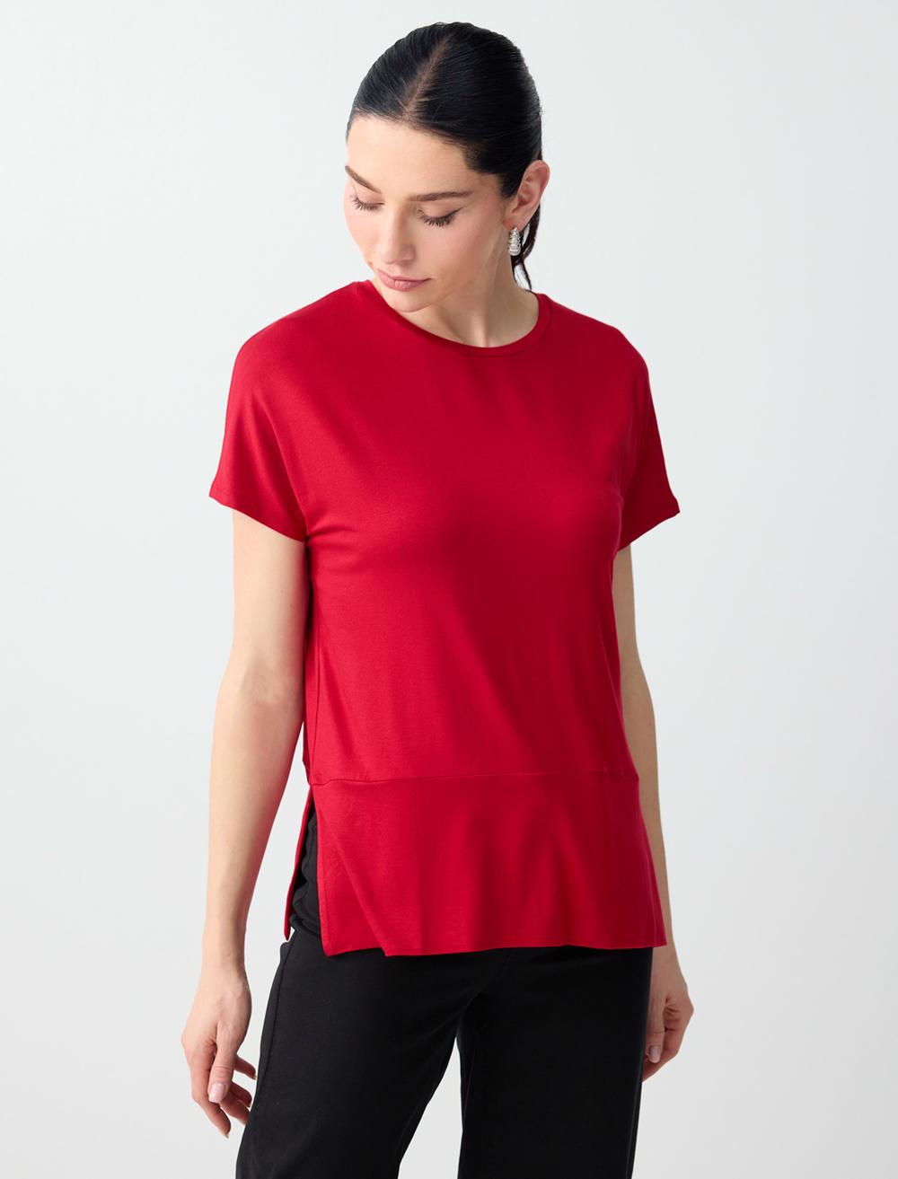Loose Fit Crew Neck Blouse - Red - 6SW037212600