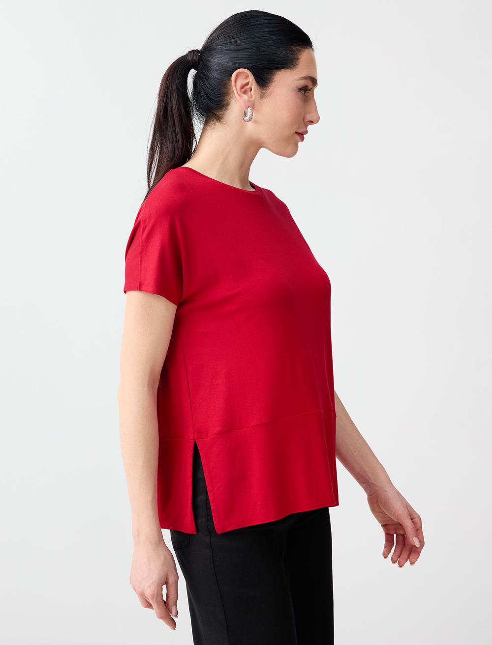 Loose Fit Crew Neck Blouse - Red - 6SW037212600