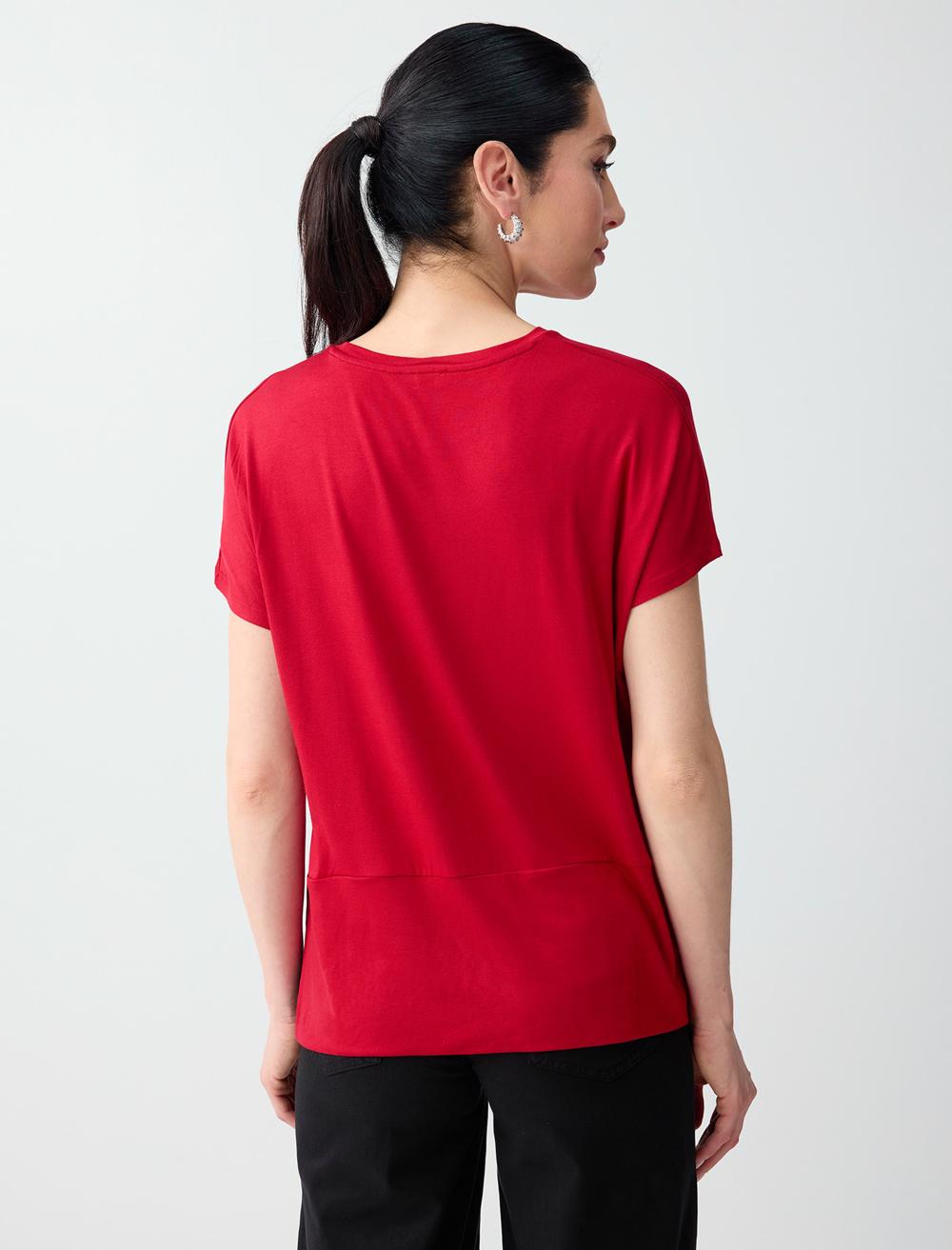 Loose Fit Crew Neck Blouse - Red - 6SW037212600