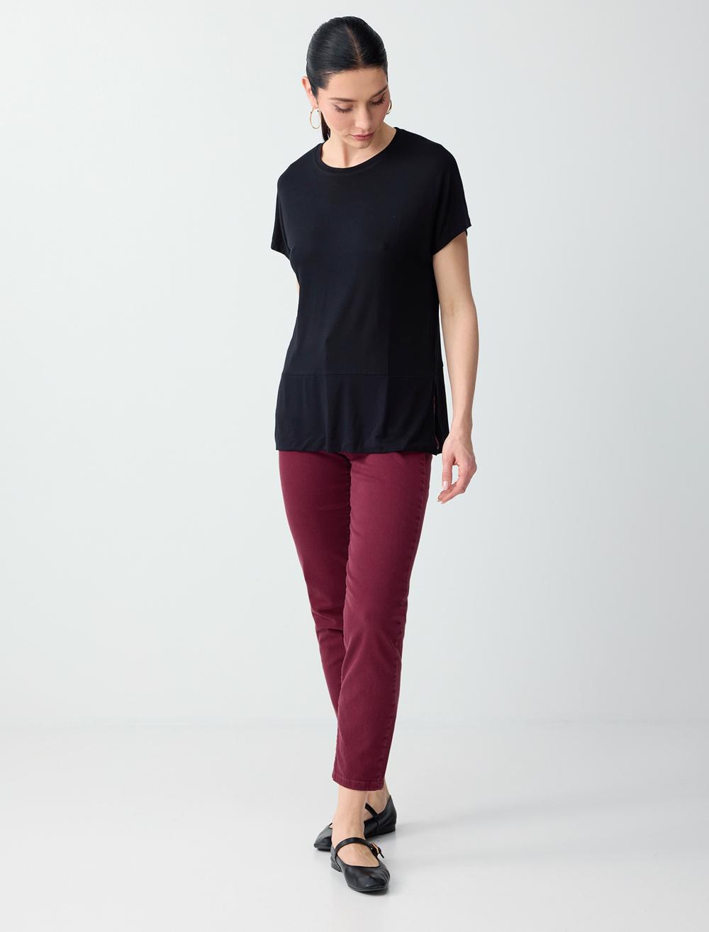 Loose Fit Crew Neck Blouse - Black - 6SW037212900