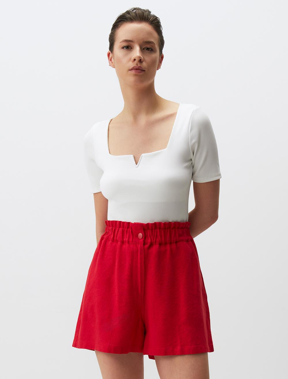Loose Fit High Waist Linen Shorts - 24SS020070