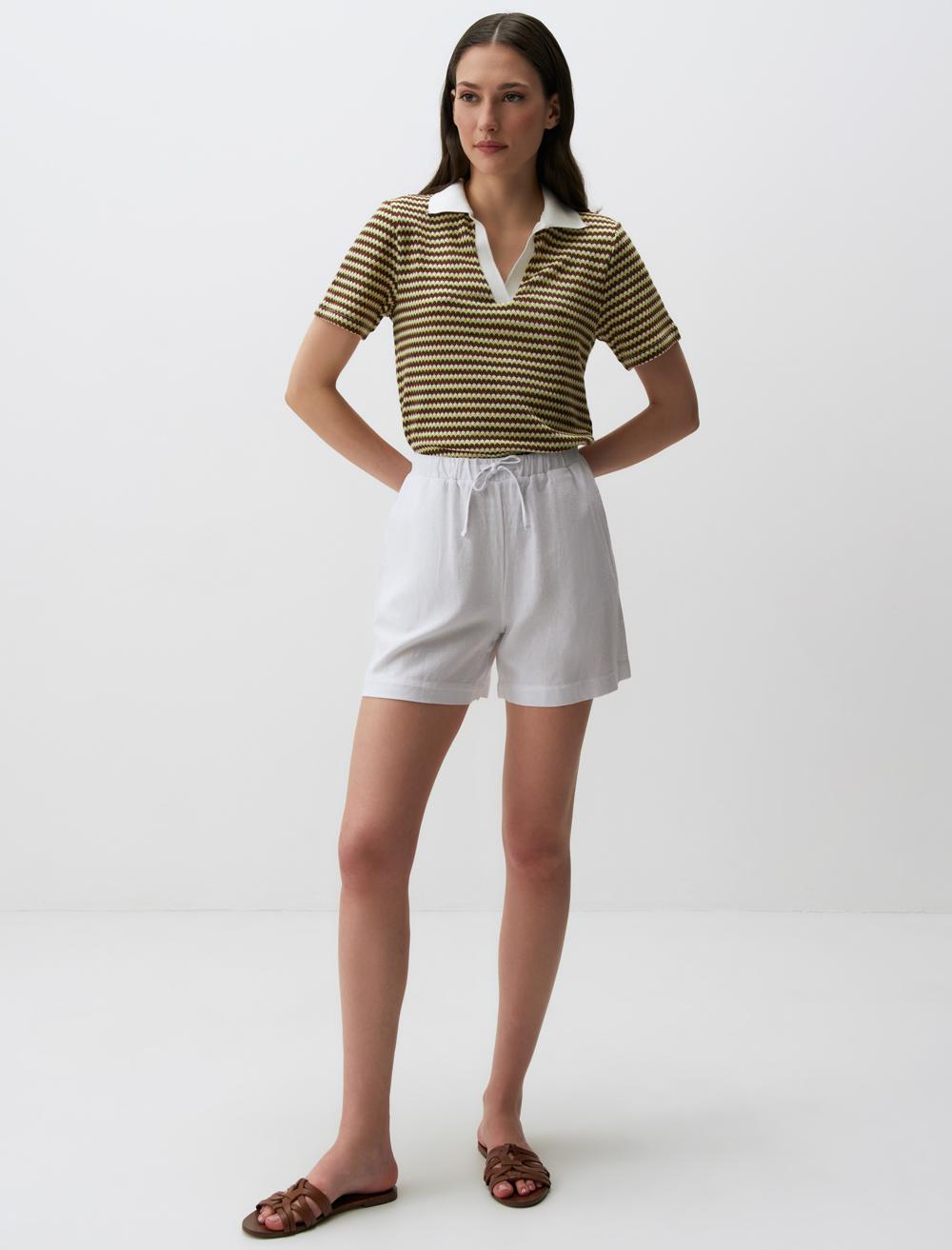 Loose Fitted Linen Shorts with Tie Waist - 24SS044025
