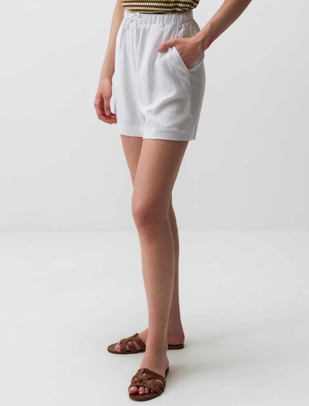Loose Fitted Linen Shorts with Tie Waist - 24SS044025