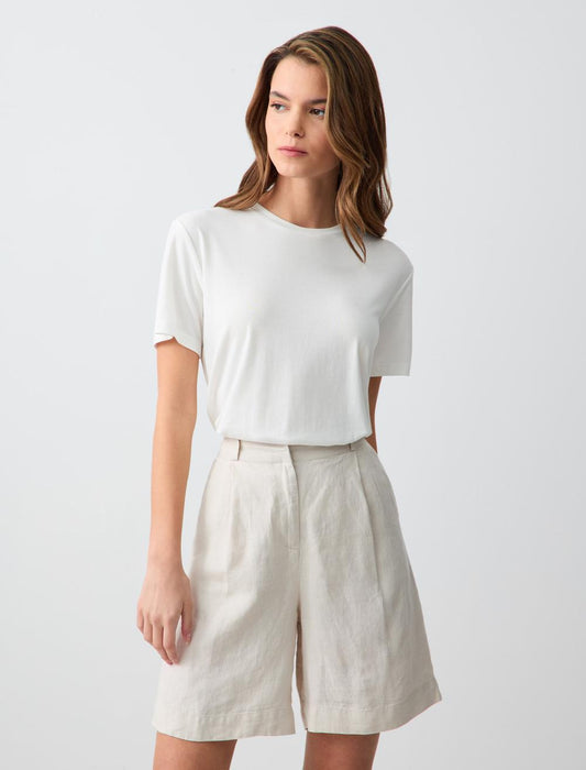 Straight Cut High Waist Wide Leg Woven Linen Shorts