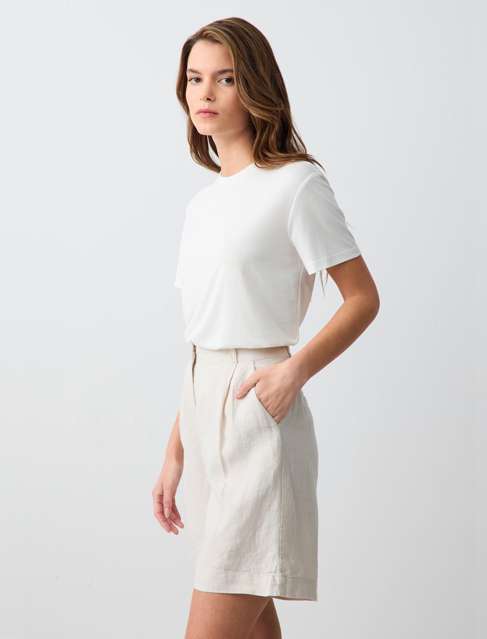Straight Cut High Waist Wide Leg Woven Linen Shorts