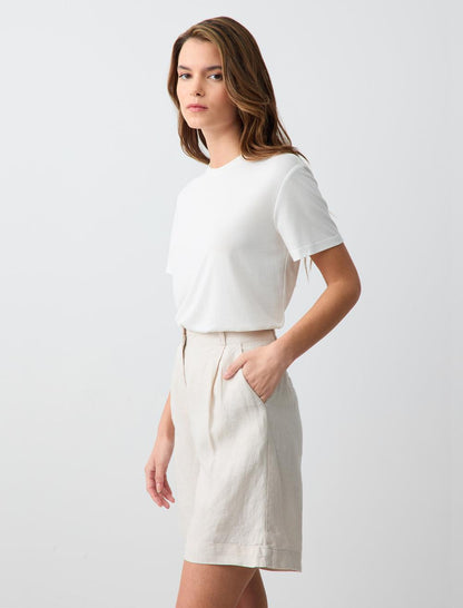Straight Cut High Waist Wide Leg Woven Linen Shorts