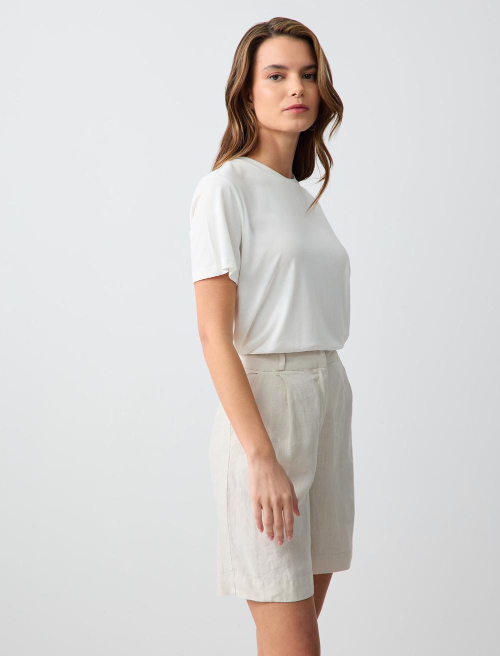 Straight Cut High Waist Wide Leg Woven Linen Shorts