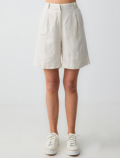 Straight Cut High Waist Wide Leg Woven Linen Shorts