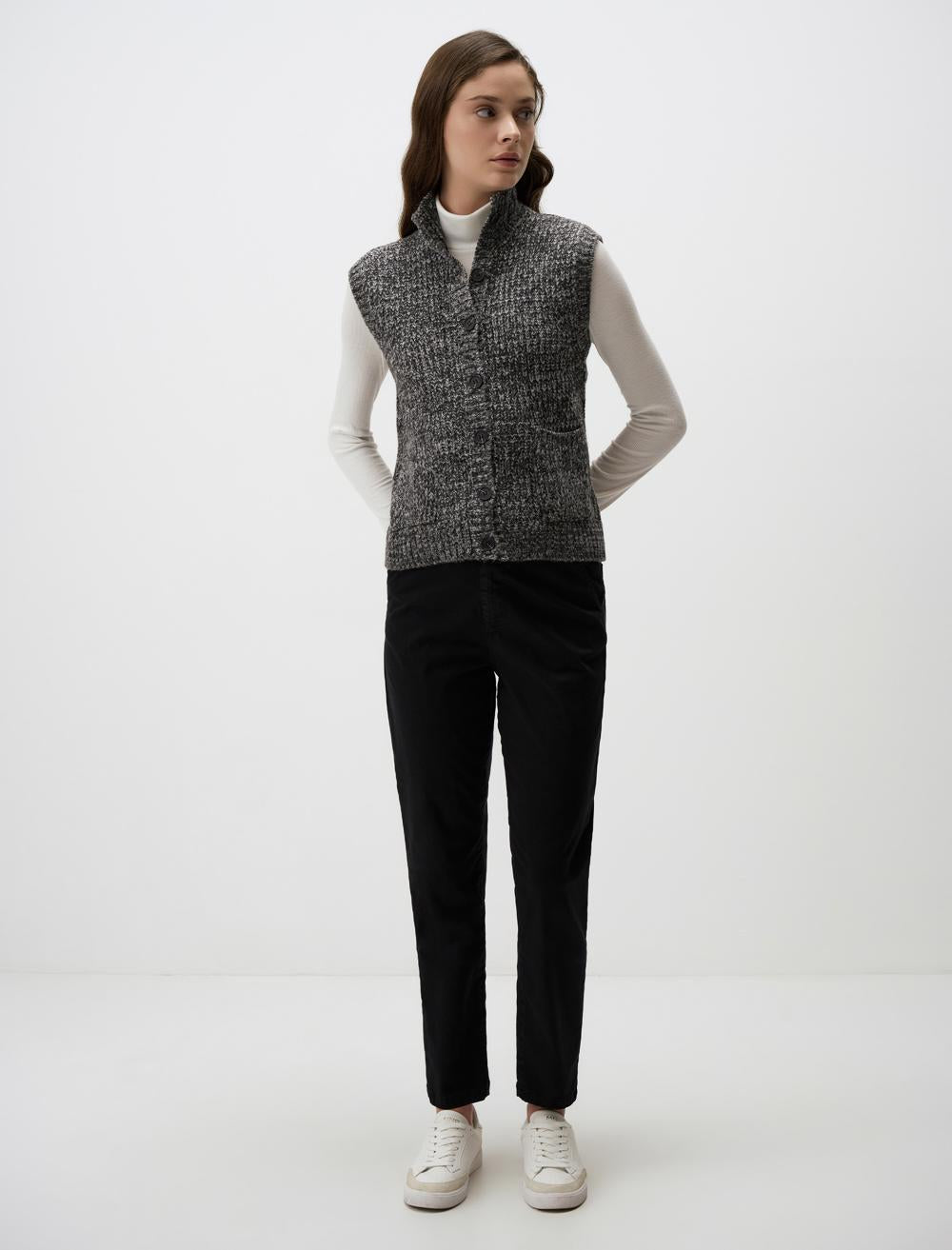 High Neck Sleeveless Sweater - Dark Grey - 4WW03350590924