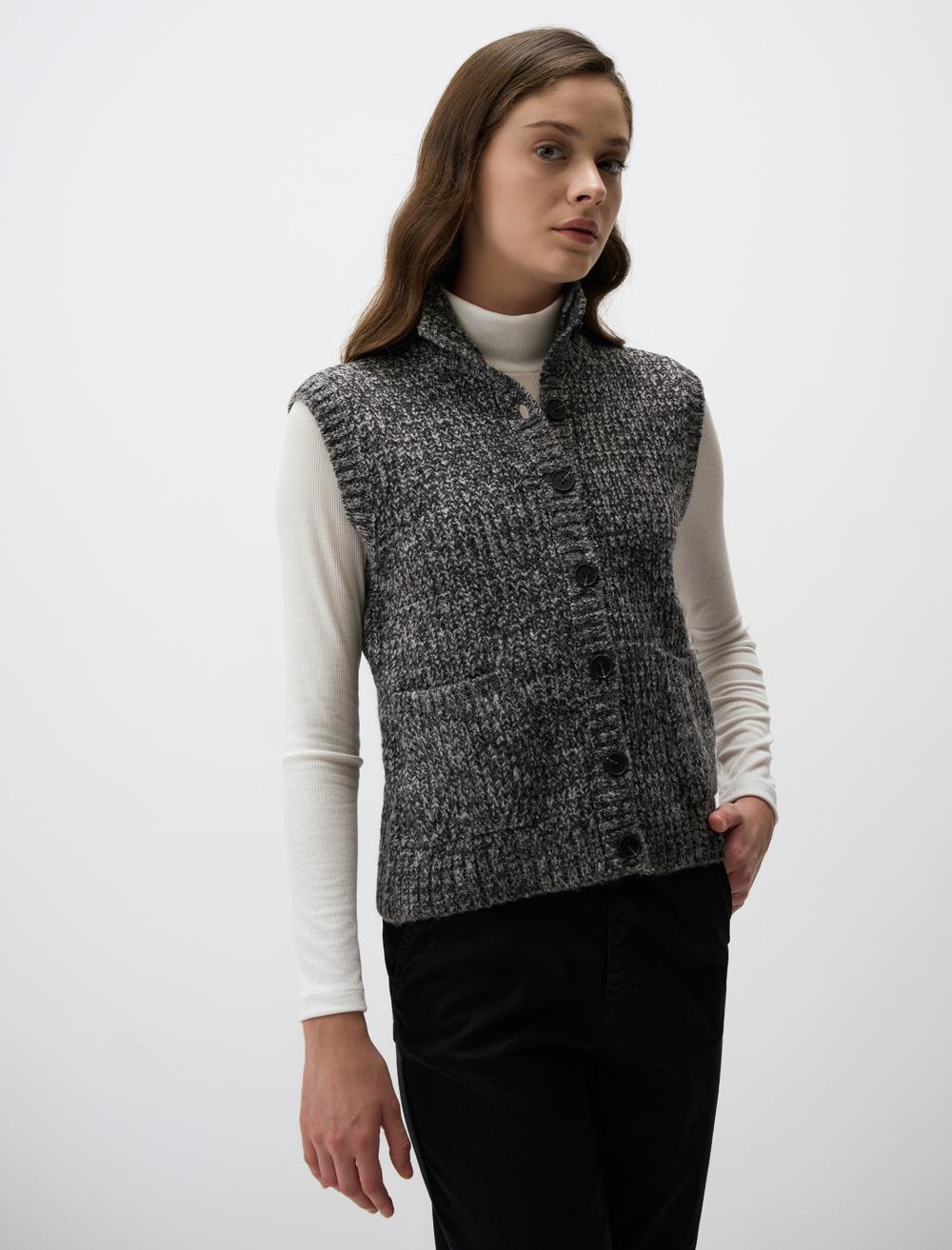 High Neck Sleeveless Sweater - Dark Grey - 4WW03350590924