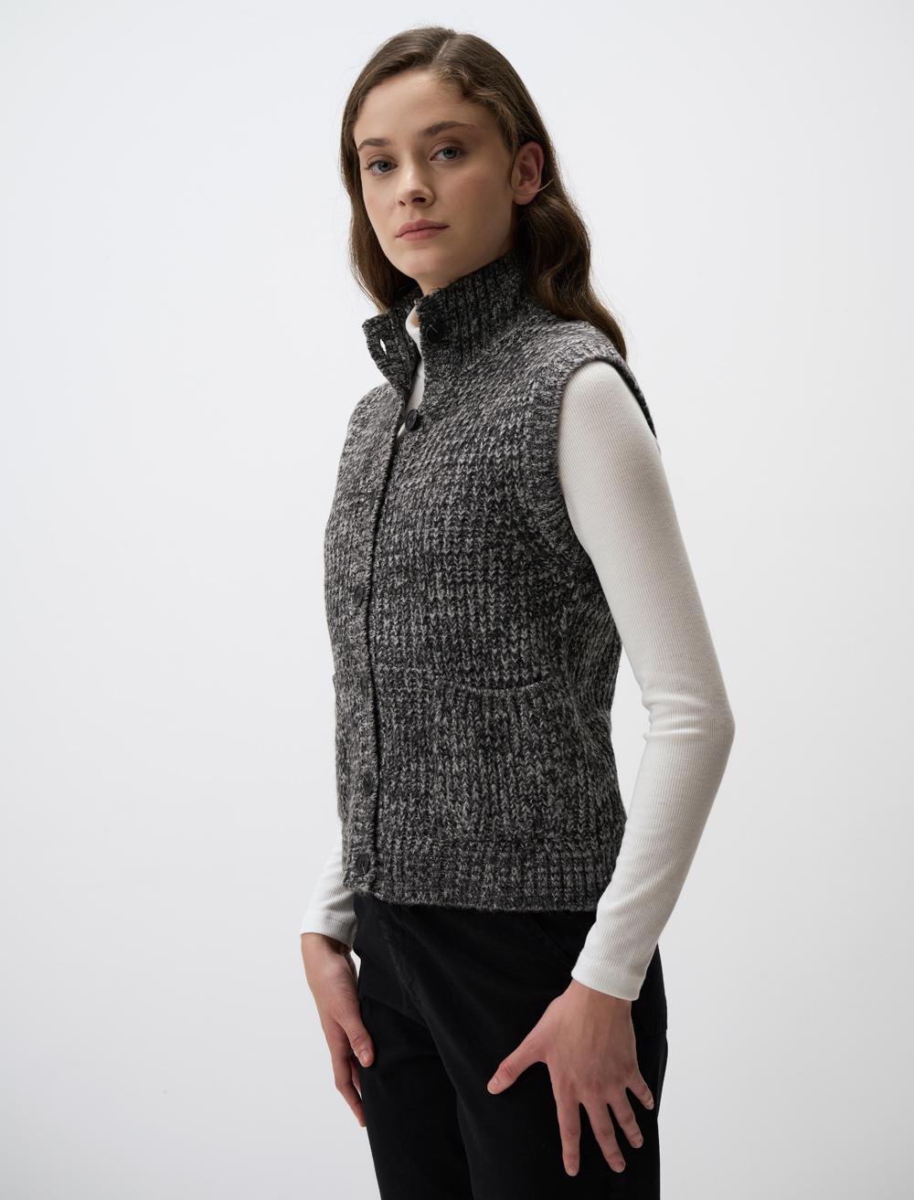High Neck Sleeveless Sweater - Dark Grey - 4WW03350590924