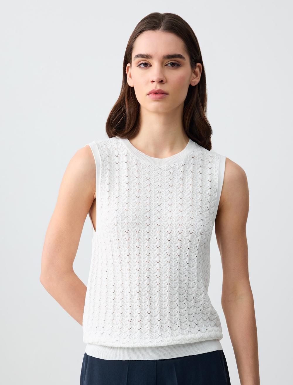 Slim Fit Round Neck Openwork Sweater Sweater