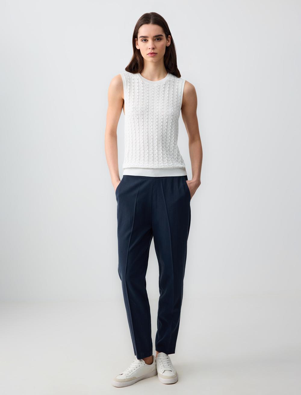 Slim Fit Round Neck Openwork Sweater Sweater