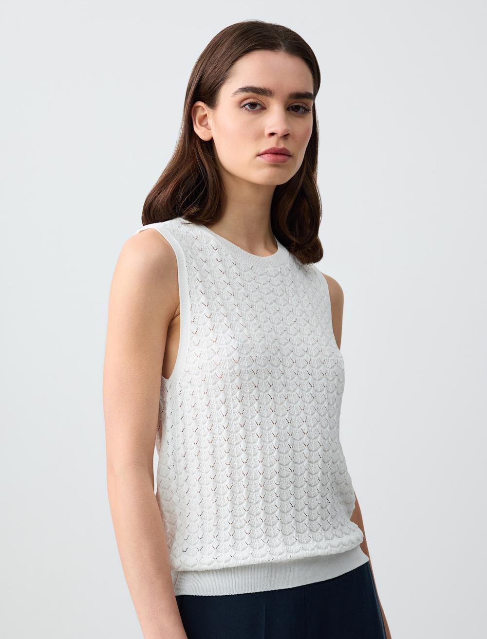 Slim Fit Round Neck Openwork Sweater Sweater