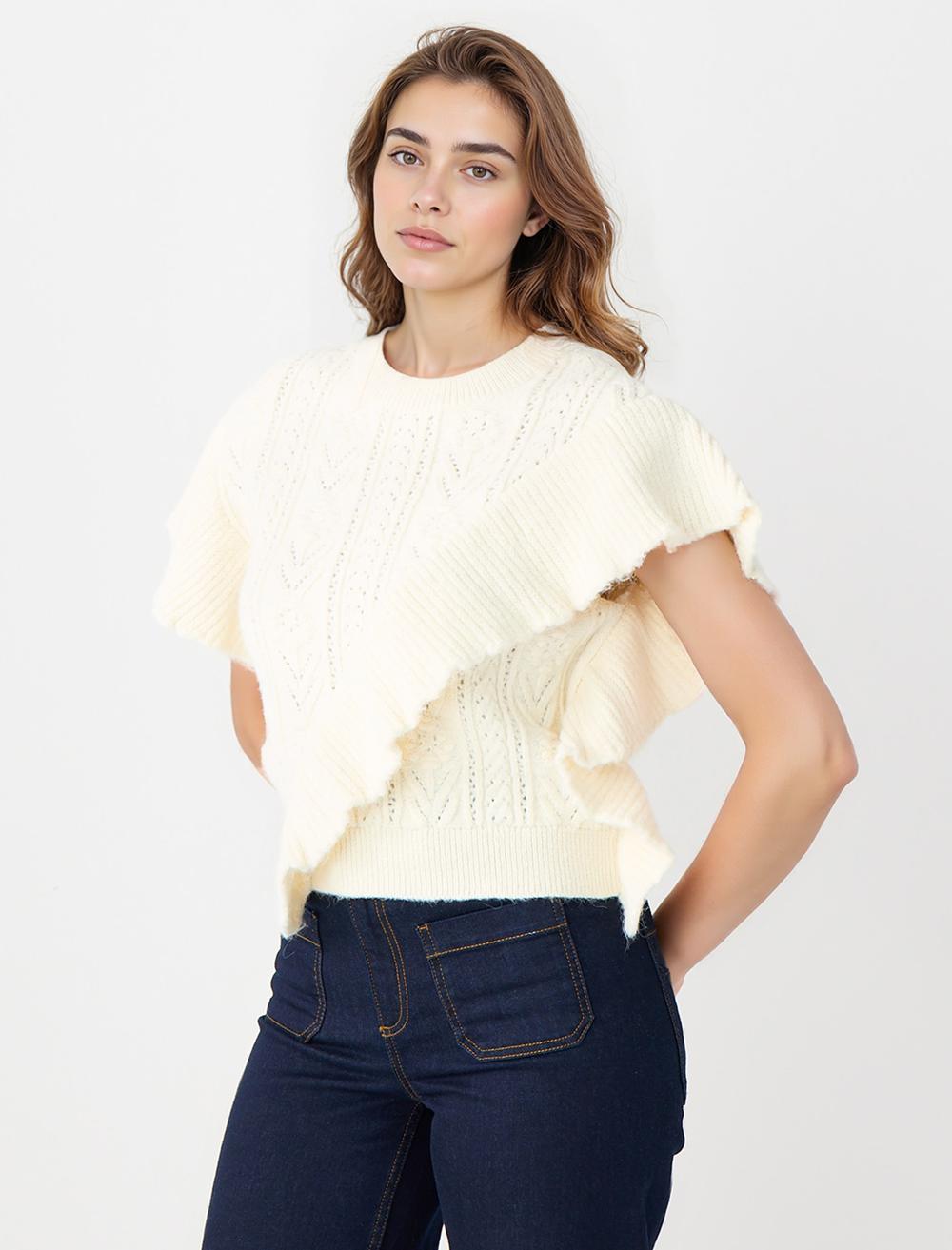 Crew Neck Sweater - Ecru - 5WW224353110