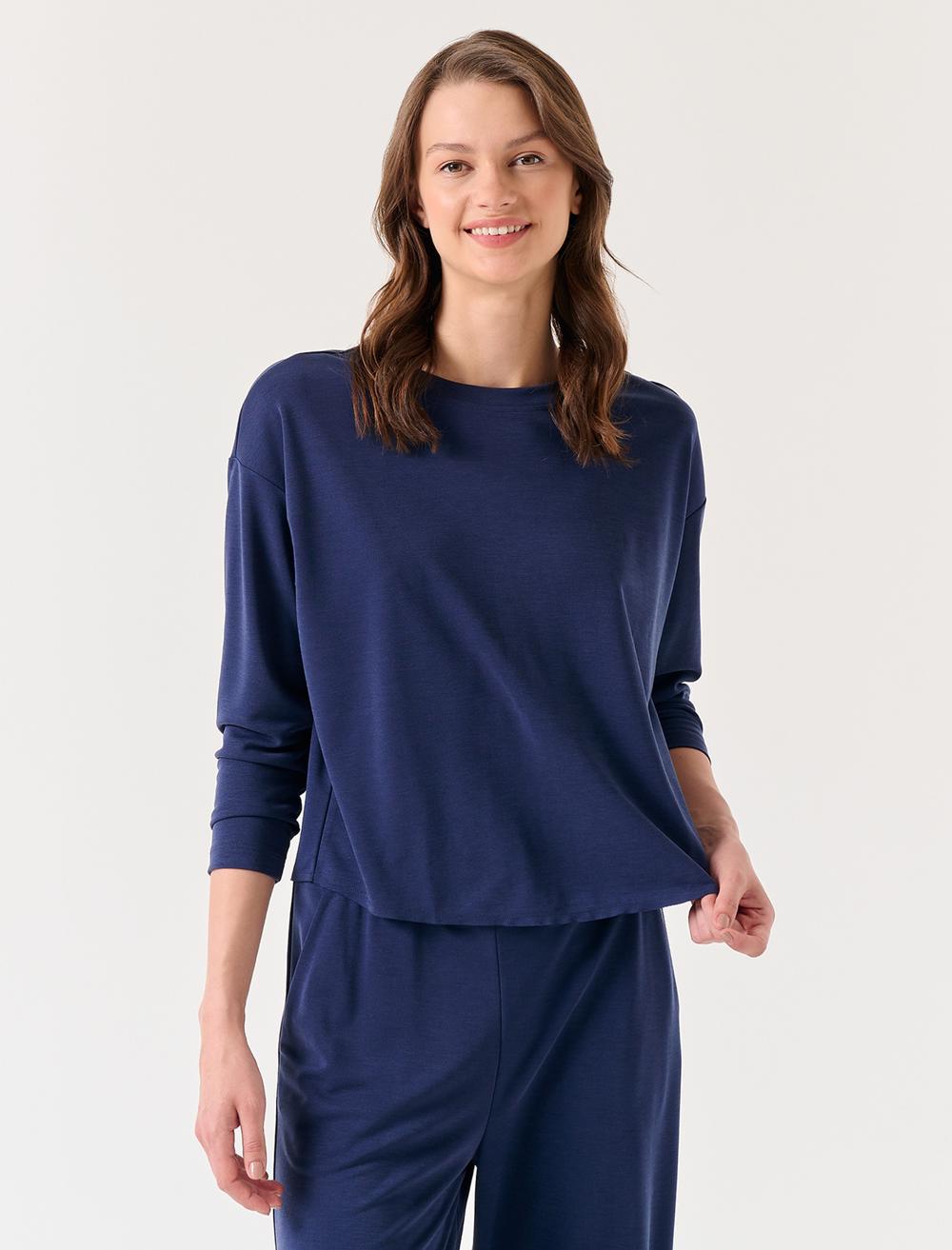 Loose Fit Crew Neck Long Sleeved Comfy Jersey Sweatshirt - 23SSTEPIV2