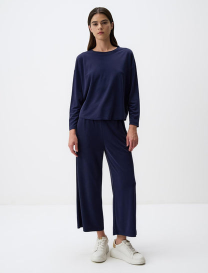 Loose Fit Crew Neck Long Sleeved Comfy Jersey Sweatshirt