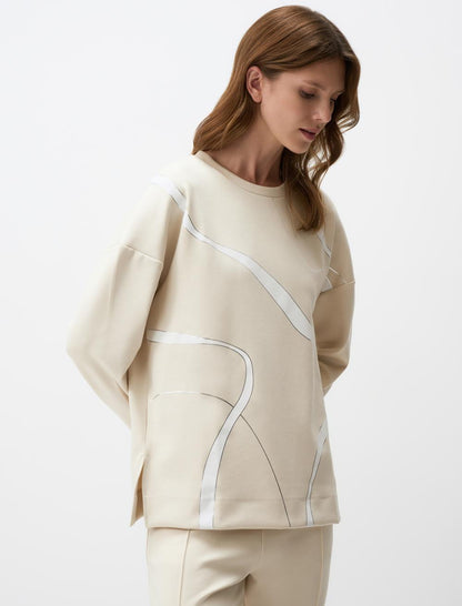 Crew Neck Long Sleeved Patterned Sweatshirt