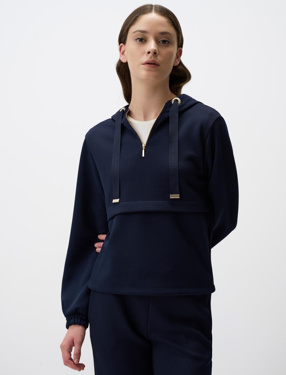 Long Sleeve Hooded Sweatshirt with Zipper Detail