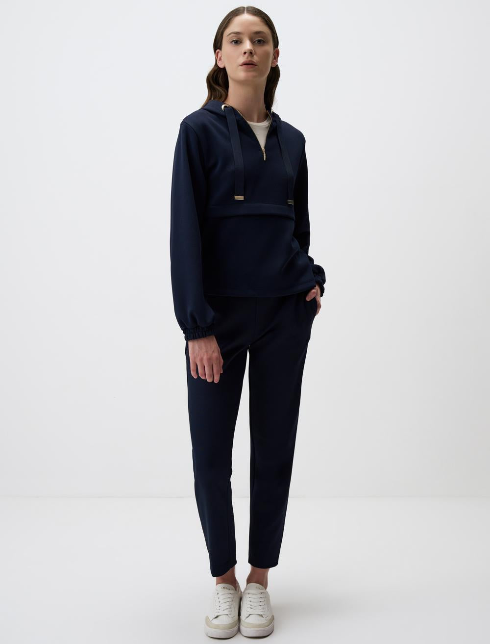 Long Sleeve Hooded Sweatshirt with Zipper Detail