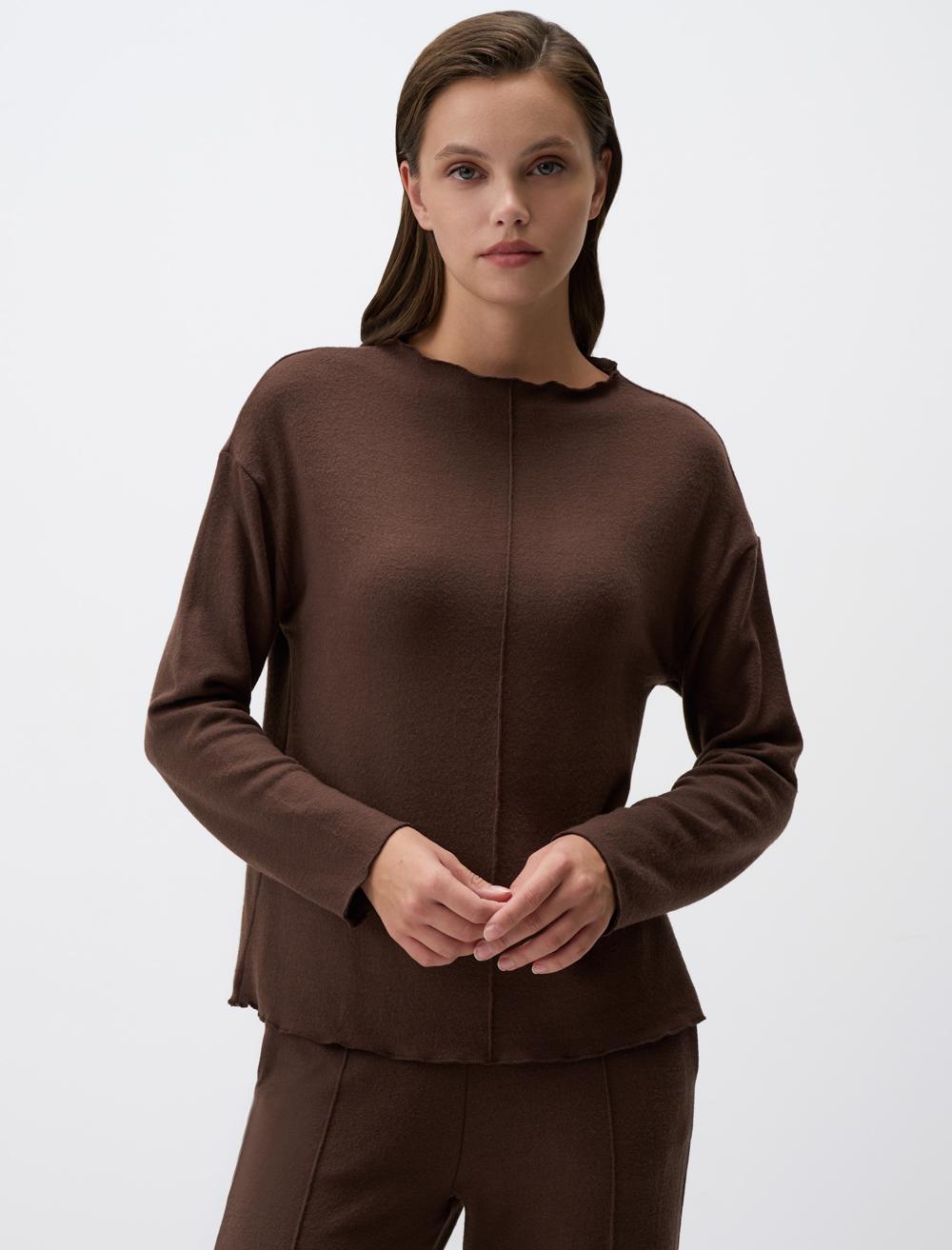 Boat Neck Long Sleeve Knitted Sweatshirt
