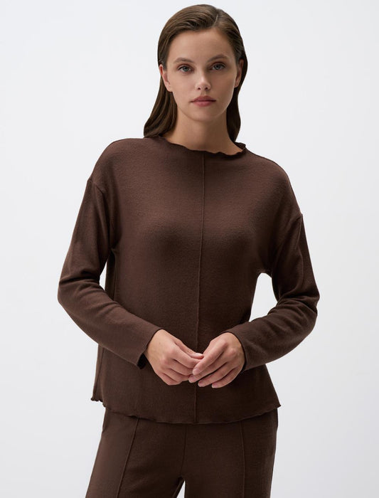 Boat Neck Long Sleeve Knitted Sweatshirt
