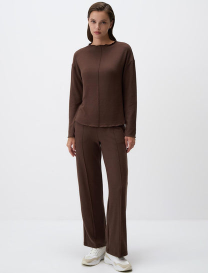 Boat Neck Long Sleeve Knitted Sweatshirt