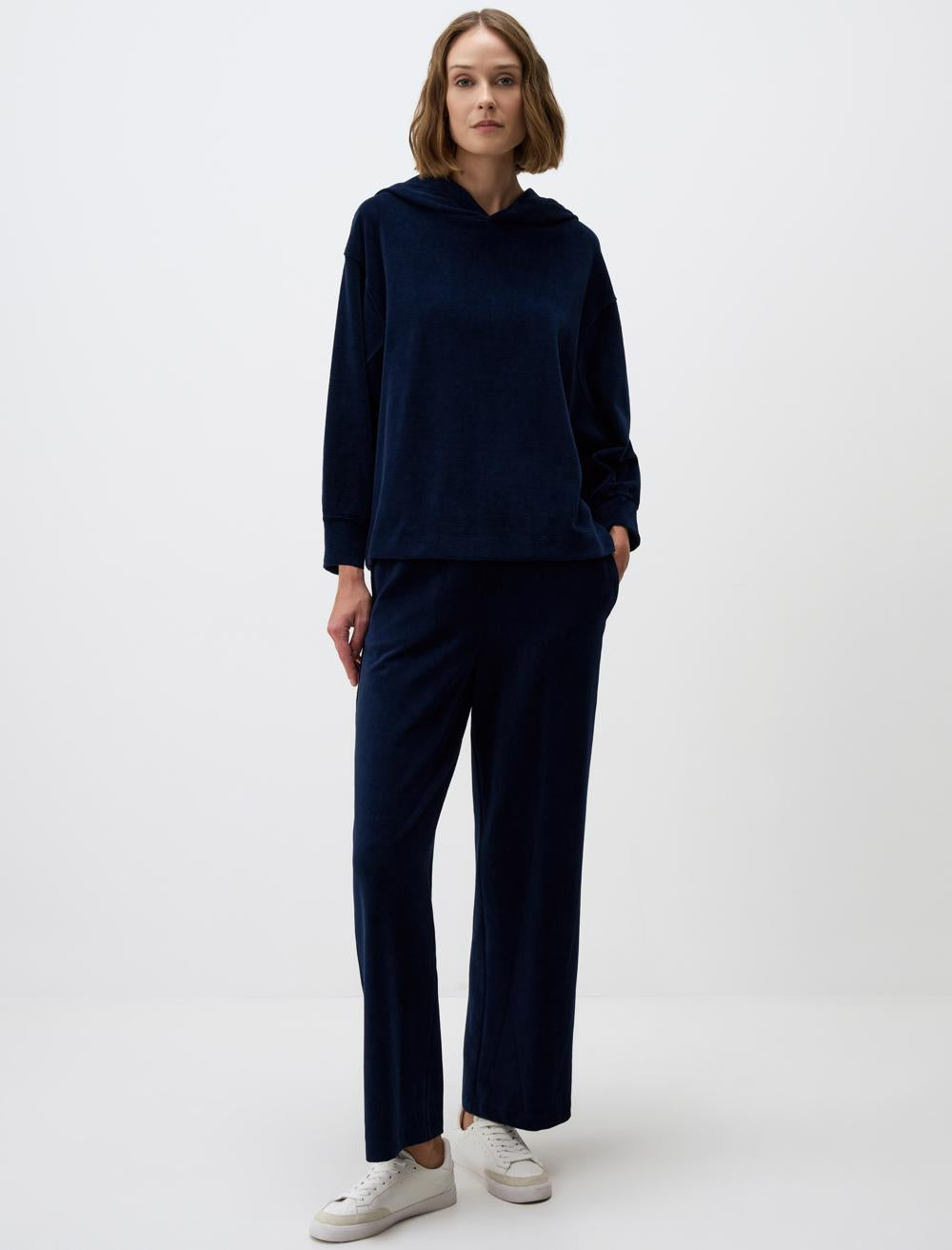 Loose Fit Hood Long-Sleeve Sweatshirt - Dark Blue - 4WW361243494